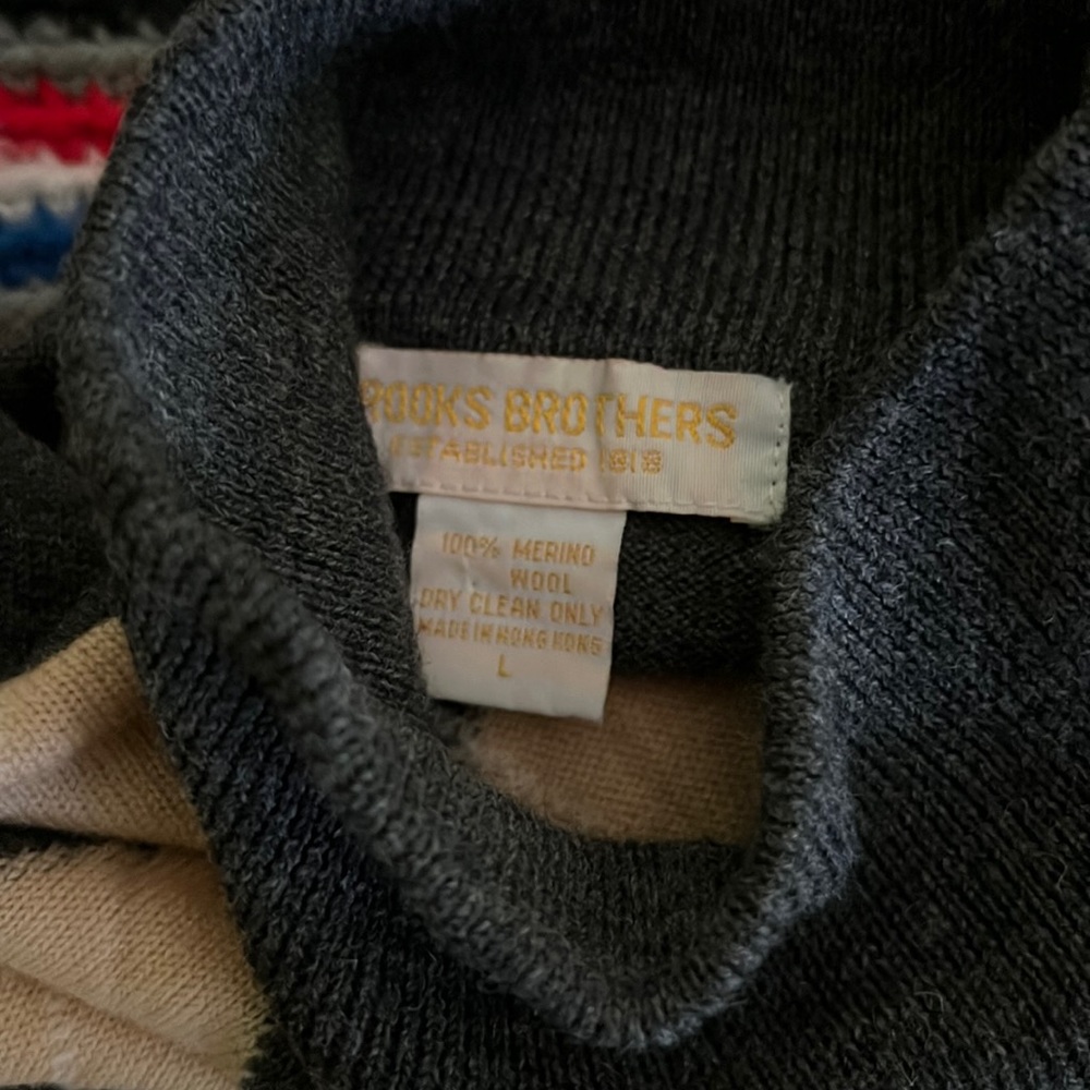 Brooks Brothers Large gray/yellow/white merino wool sweater New Without Tags - Picture 10 of 12